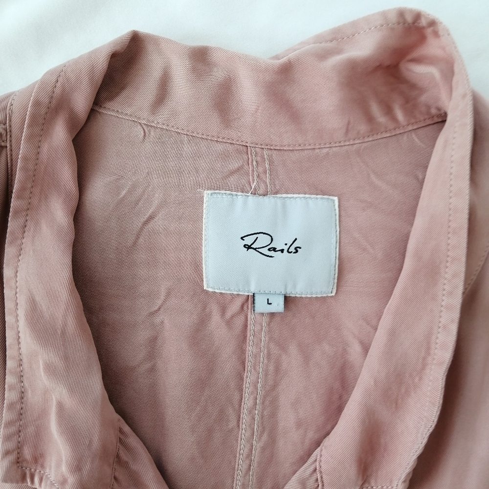 Rails Rowan Utility Jacket in Blush Pink Cupro Cinch Hem Cargo Pockets Large - Picture 13 of 17
